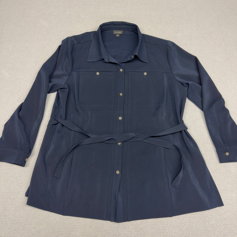 J Jill Jacket Womens XL Navy Blue Belted Wearever Lightweight Stretch Casual